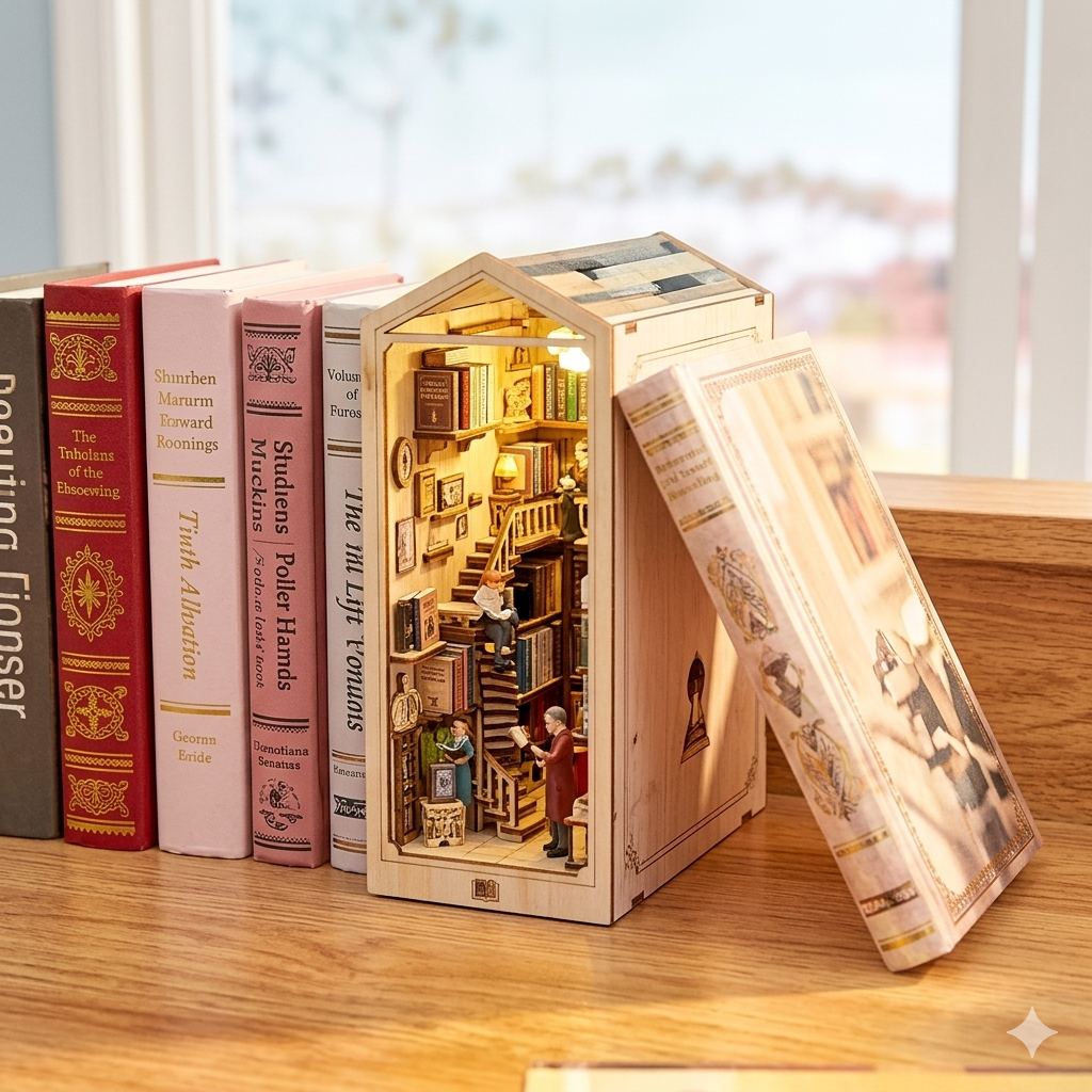 Robotime Rolife Book Nooks Series Stories In Books 4 Kinds DIY Wooden Miniature House Furniture Sakura Densya TGB01 Dropshipping - Image 3