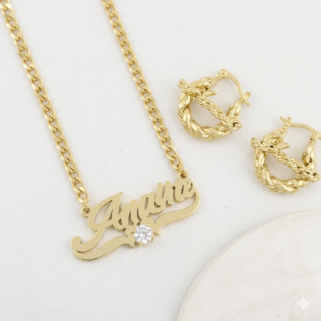 Personalized DIY Name Necklace with Heart Birthstone