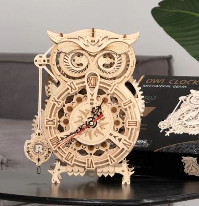Robotime Rokr Creative DIY Toys 3D Owl Wooden Clock Building Block Kits For Children Christmas Gifts Home Decoration LK5