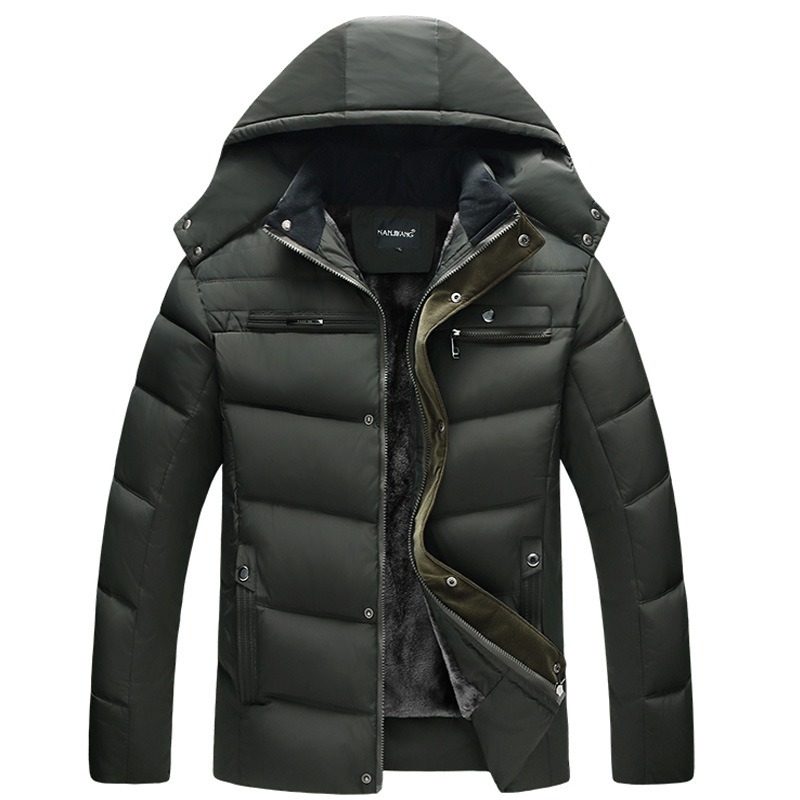 2024 Men's Cotton Coat Trendy Foreign Trade New Men's Hooded Cotton Coat Plus Velvet Style Non-Velvet Cotton Coat Men's One-Piece Drop Shipping - Image 2