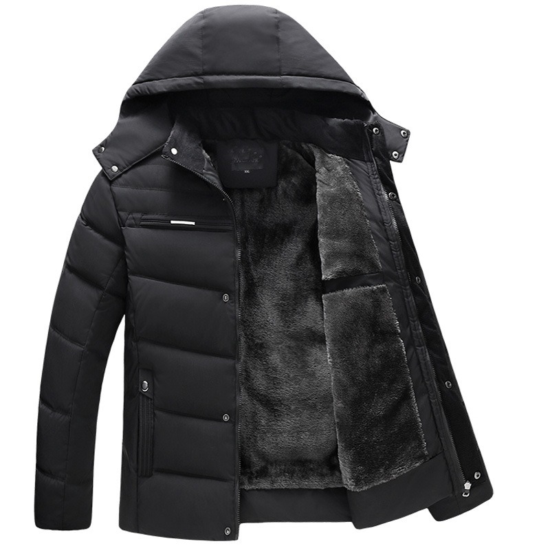 2024 Men's Cotton Coat Trendy Foreign Trade New Men's Hooded Cotton Coat Plus Velvet Style Non-Velvet Cotton Coat Men's One-Piece Drop Shipping