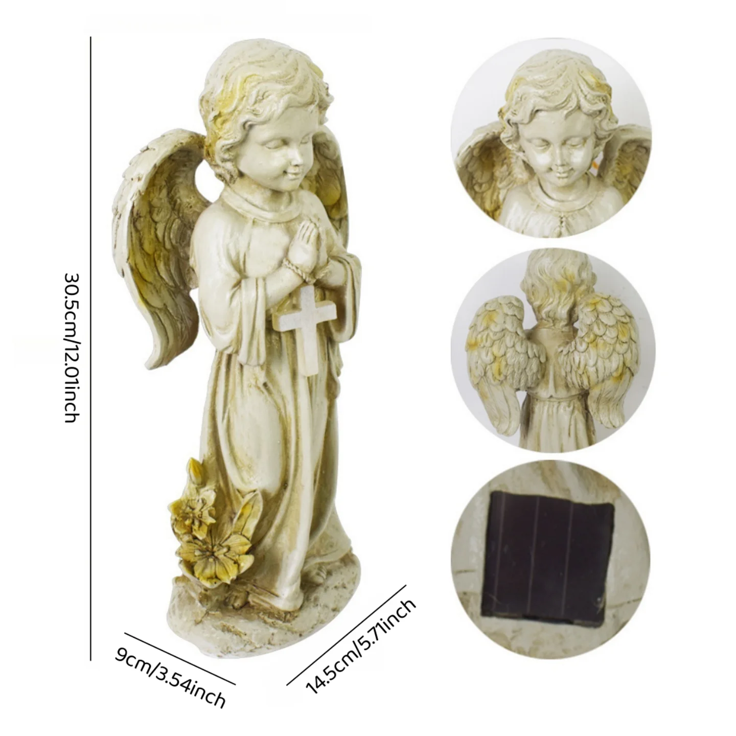 Solar Garden Decor Outdoor Statue, Solar Angel Statues Outside Garden, Solar Resin Prayer Angel with Flower Ornament Light - Image 3