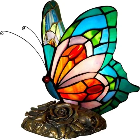 American Country Style Tiffany Lamp Handmade Butterfly Design for Home Office Decor Flexible Desk Bedside Reading Light Novelty