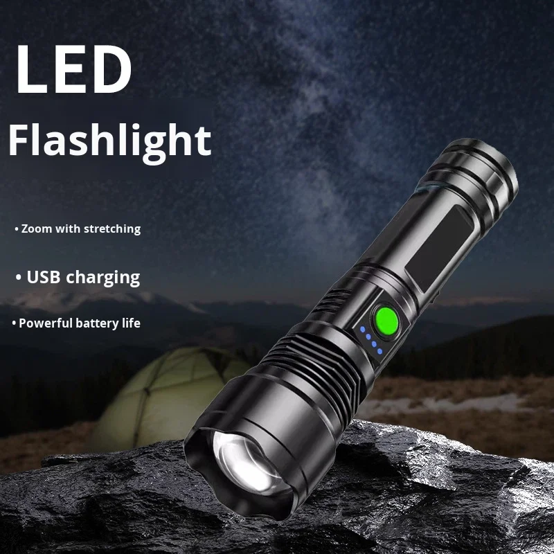 Strong Light LED Flashlight Outdoor Patrol & Night Fishing USB Charging Long Range Portable Handheld Lighting - Image 2