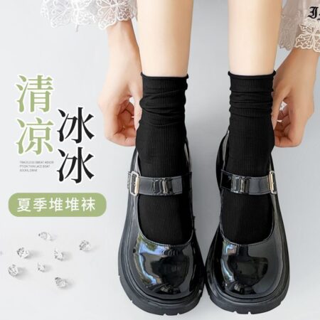 Zhuji Socks for Women, Summer Ultra-Thin Ice Silk Slouch Socks, Japanese Jk School Style, Versatile Solid Color High Tube Socks for Girls, Korean Version
