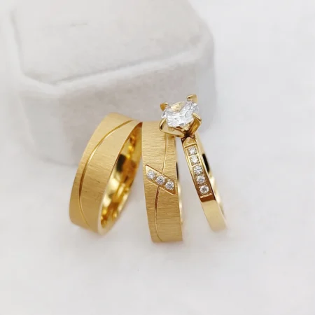 3pcs Wedding Engagement Rings Sets For Men and Women Bridal Lover Alliances 24k Gold Plated Jewery Marriage Couples Ring