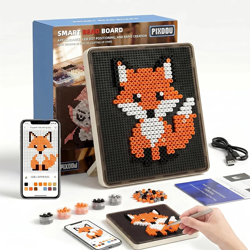 1SET Smart LED Light Guide Bead Board,Educational Fuse Bead Toy with Color Matching Light Template for Kids Handcraft Game Gift