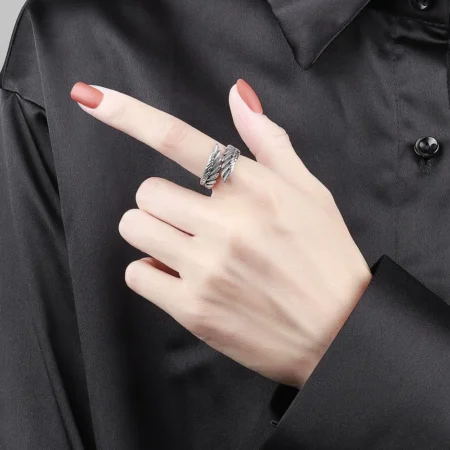 Silver Color Hip Hop Vintage Couples Creative Wings Open Rings For Women Girls Punk Ring Party Jewelry Birthday Gift