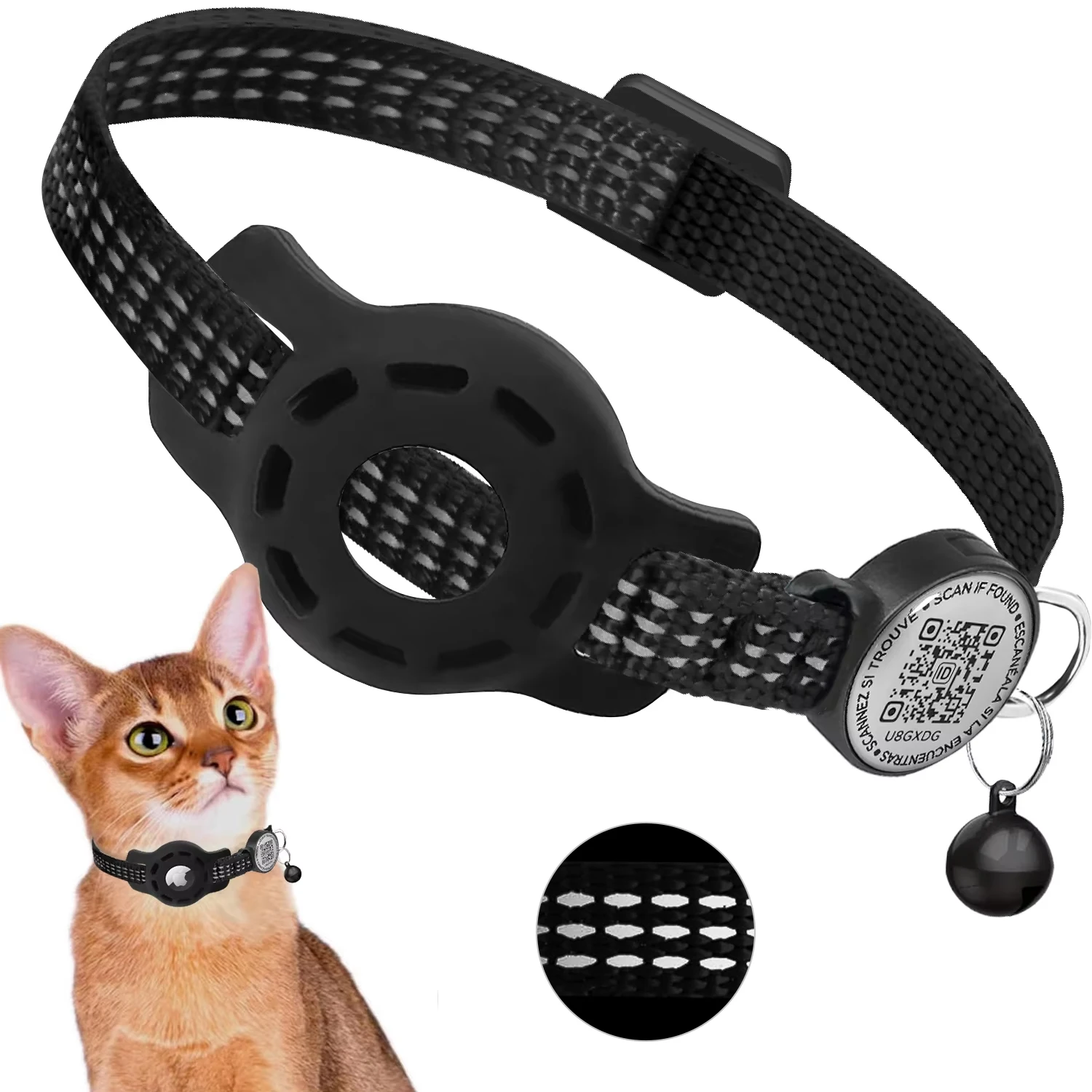 Cat GPS Collar with QR Code Tag & Airtag Case Reflective Apple Tag Cats Collar for Tracker Pet Breakaway Air Tag Kitten Collar - Image 8