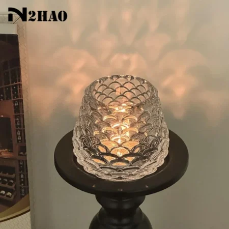 Fashion Candle Holder Cup Vertical Striped Glass Fragrance Candle Vessel For Romantic Candlelight Dinner Home Decoration〔Nest〕