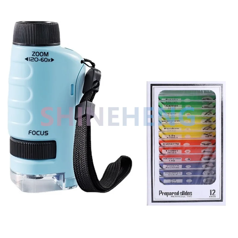 Pocket Microscope Kids Science Toy Kit 60-120x Educational Mini Handheld Microscope with LED Light Outdoor Children Stem Toy - Image 8