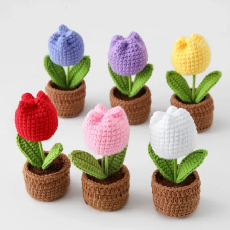 Mini Tulips Crochet Flowers Potted Cute Knitting Flowers Table Car Decor Handmade Artificial Tulips Flores Tejidas