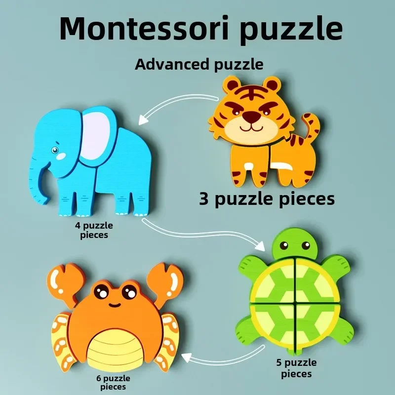 Montessori Cartoon 3D Wooden Puzzle Animal Traffic Jigsaw Toys for Kids Early Learning Educational Cognitive Game Children Gifts - Image 5