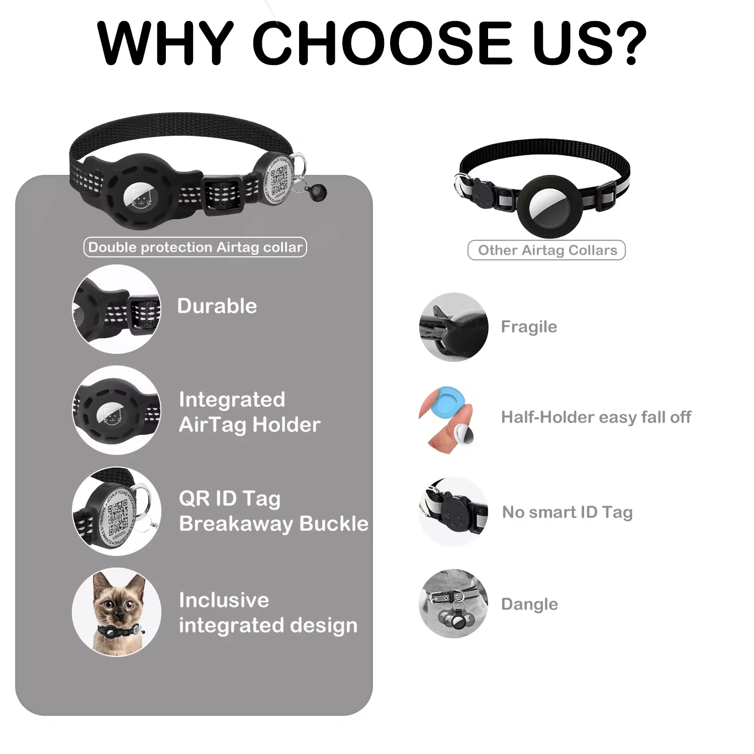 Cat GPS Collar with QR Code Tag & Airtag Case Reflective Apple Tag Cats Collar for Tracker Pet Breakaway Air Tag Kitten Collar - Image 6