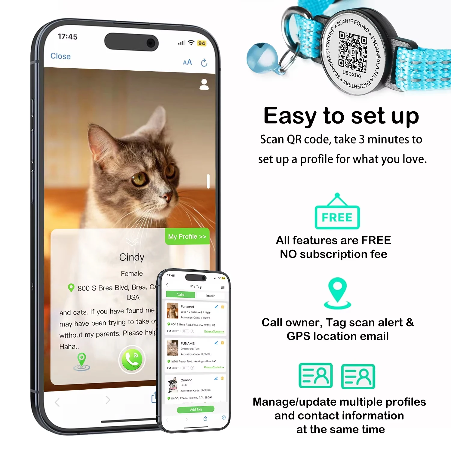 Cat GPS Collar with QR Code Tag & Airtag Case Reflective Apple Tag Cats Collar for Tracker Pet Breakaway Air Tag Kitten Collar - Image 5