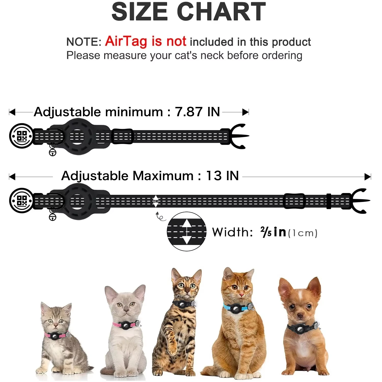 Cat GPS Collar with QR Code Tag & Airtag Case Reflective Apple Tag Cats Collar for Tracker Pet Breakaway Air Tag Kitten Collar - Image 2
