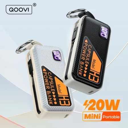 QOOVI Mini Powerbank 5000mah Built-in Cable PD 20W Portable Charger Fast Charging For iPhone 15 Samsung Xiaomi External Battery