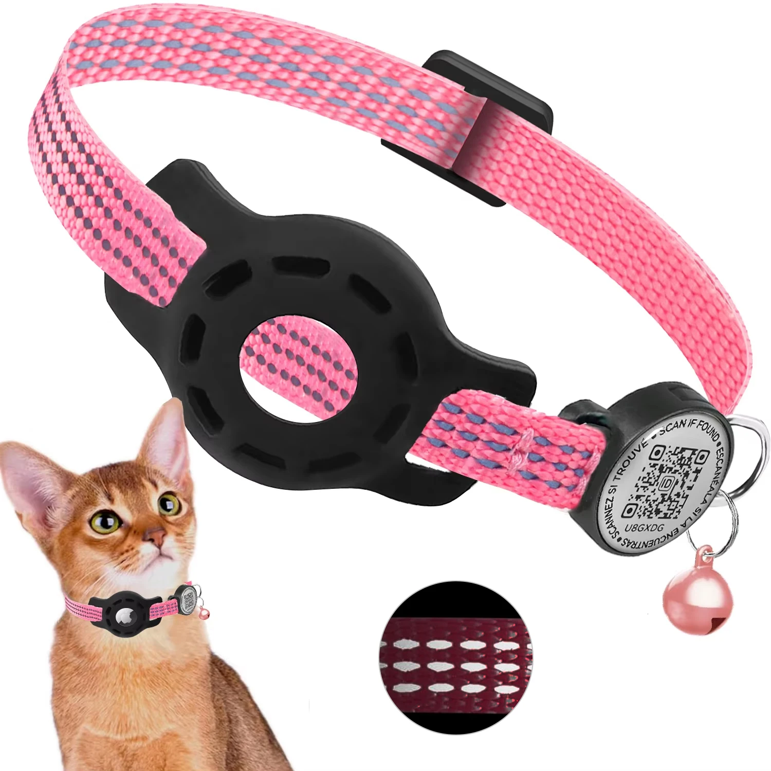 Cat GPS Collar with QR Code Tag & Airtag Case Reflective Apple Tag Cats Collar for Tracker Pet Breakaway Air Tag Kitten Collar - Image 7
