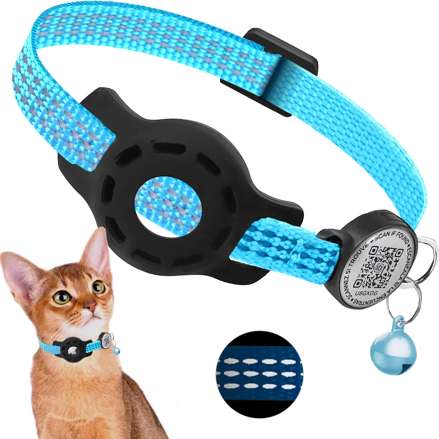 Cat GPS Collar with QR Code Tag & Airtag Case Reflective Apple Tag Cats Collar for Tracker Pet Breakaway Air Tag Kitten Collar - Image 9