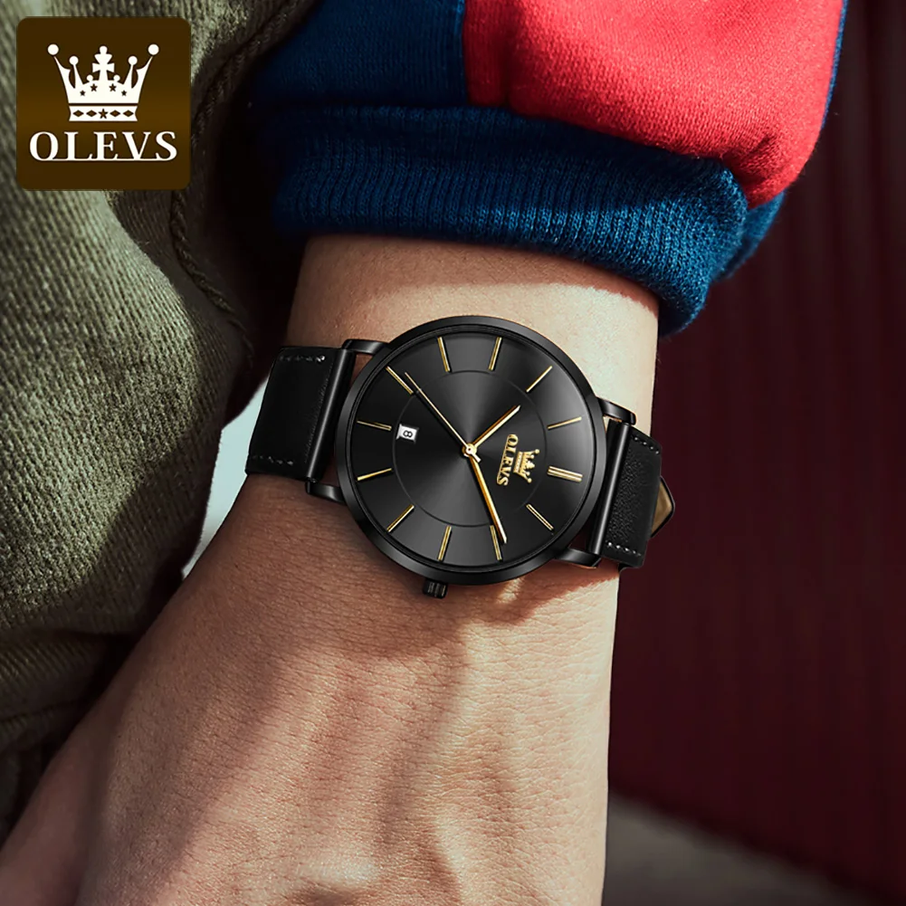 OLEVS 5869 Couple Hand Watch Luxury Brand Genuine Leather WristWatch Not Specified WaterProof Quartz Watch for Men and Women - Image 2