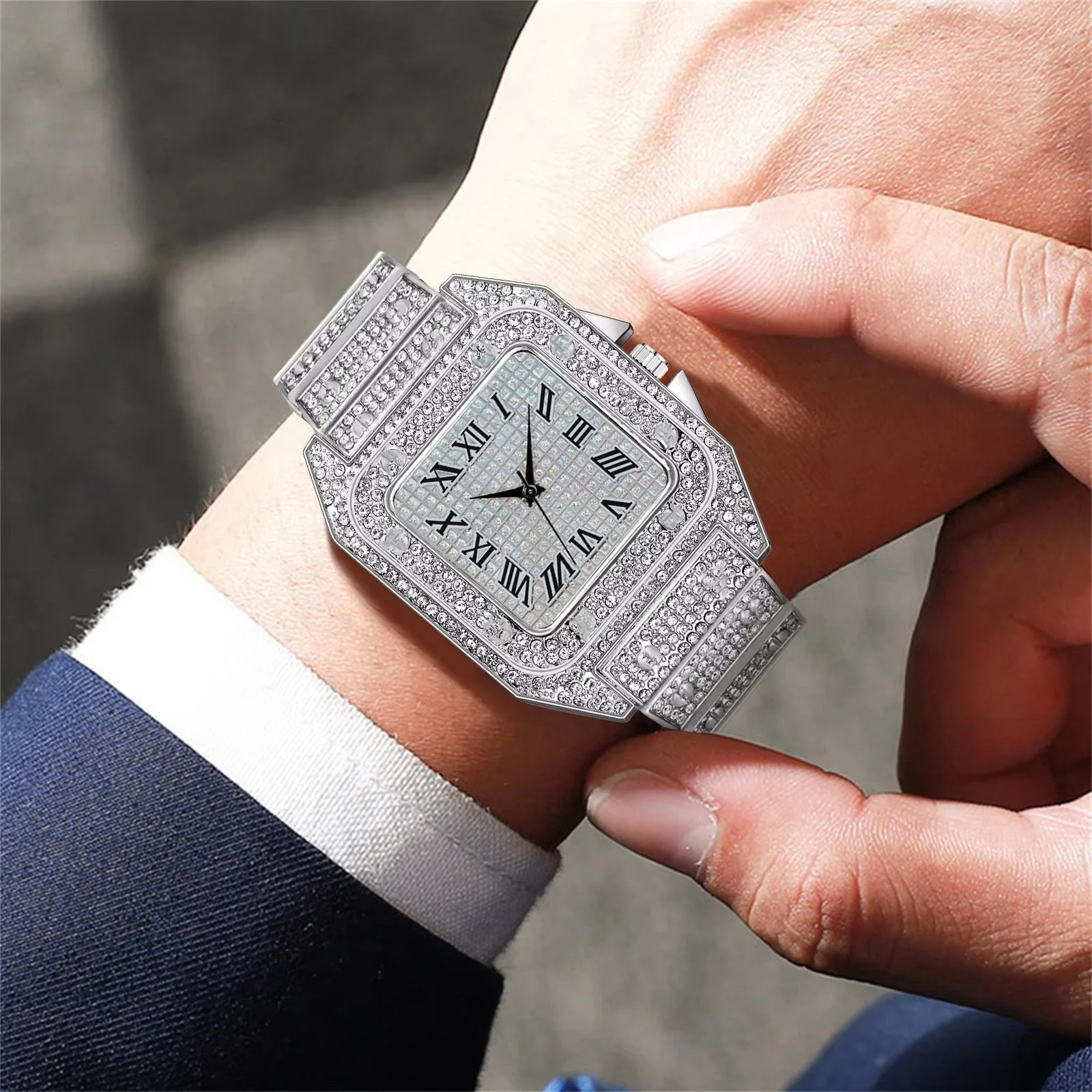 Hip Hop Diamond Watch Fashion Luxury Quartz Watches Stainless Steel Diamond Dial Iced Out Quartz Watch - Image 2