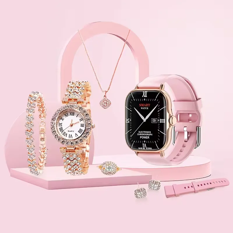 A58 Plus Couple Watch Sets Pair Men Smartwatch Luxury Women Diamond Watch Bracelet Ring Earrings Necklace Gift Pack A58 - Image 5