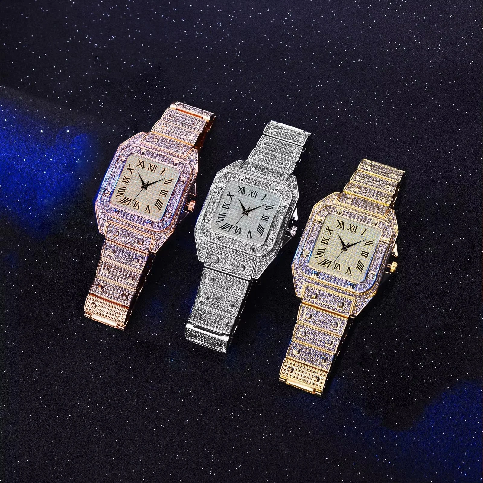 Hip Hop Diamond Watch Fashion Luxury Quartz Watches Stainless Steel Diamond Dial Iced Out Quartz Watch - Image 3