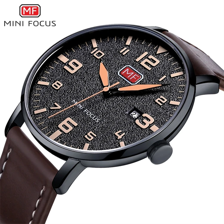 MINI FOCUS 0158 G Fashion Green Leather Watches Men Army Navy Watch Relojes