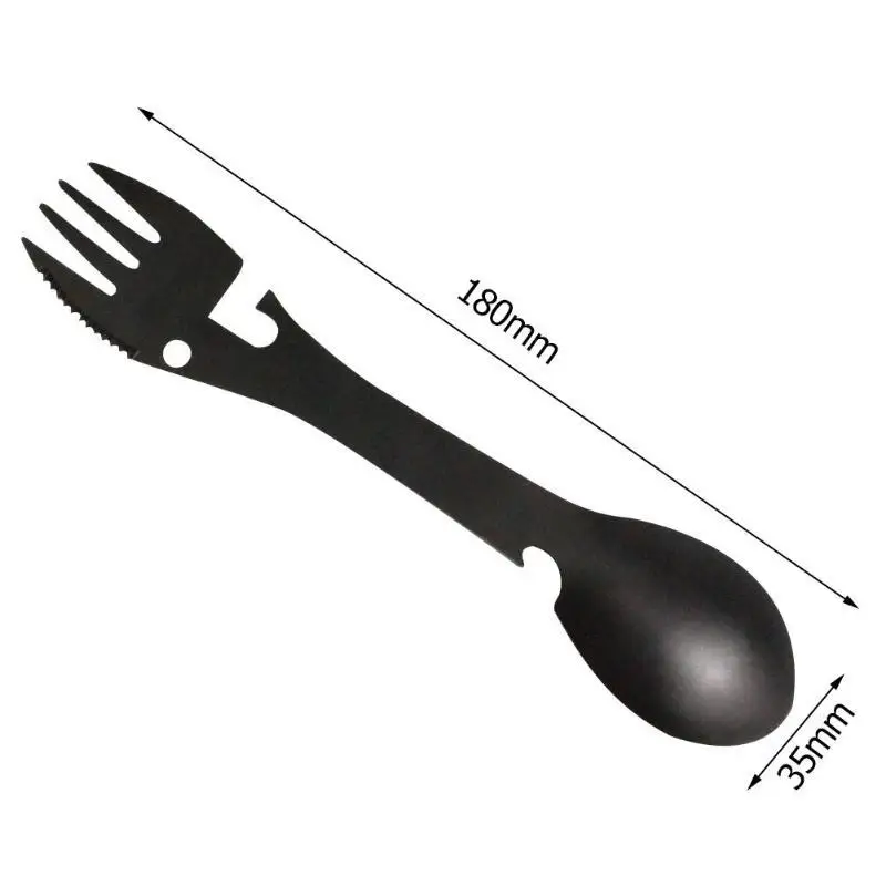 Outdoor Multi-functional 5-in-1 EDC Camping Survival Tool Stainless Steel Fork Knife Spoon Bottle/Can Opener - Image 2