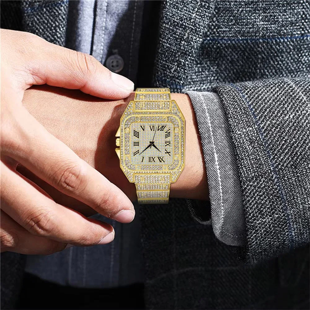 Hip Hop Diamond Watch Fashion Luxury Quartz Watches Stainless Steel Diamond Dial Iced Out Quartz Watch - Image 9