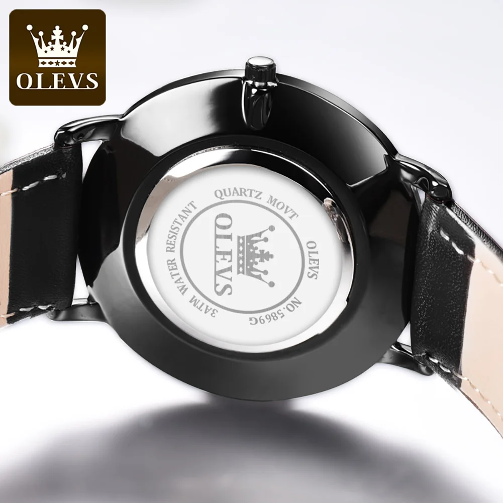 OLEVS 5869 Couple Hand Watch Luxury Brand Genuine Leather WristWatch Not Specified WaterProof Quartz Watch for Men and Women - Image 5