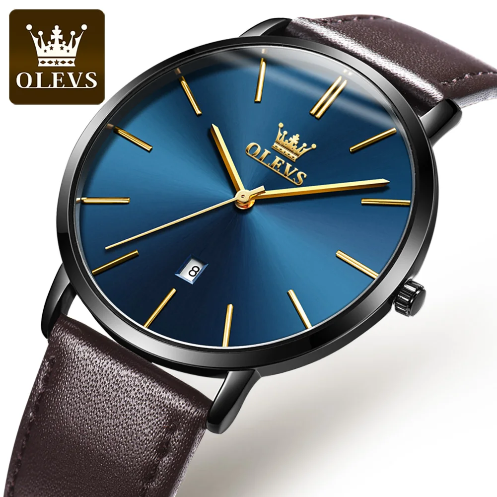 OLEVS 5869 Couple Hand Watch Luxury Brand Genuine Leather WristWatch Not Specified WaterProof Quartz Watch for Men and Women
