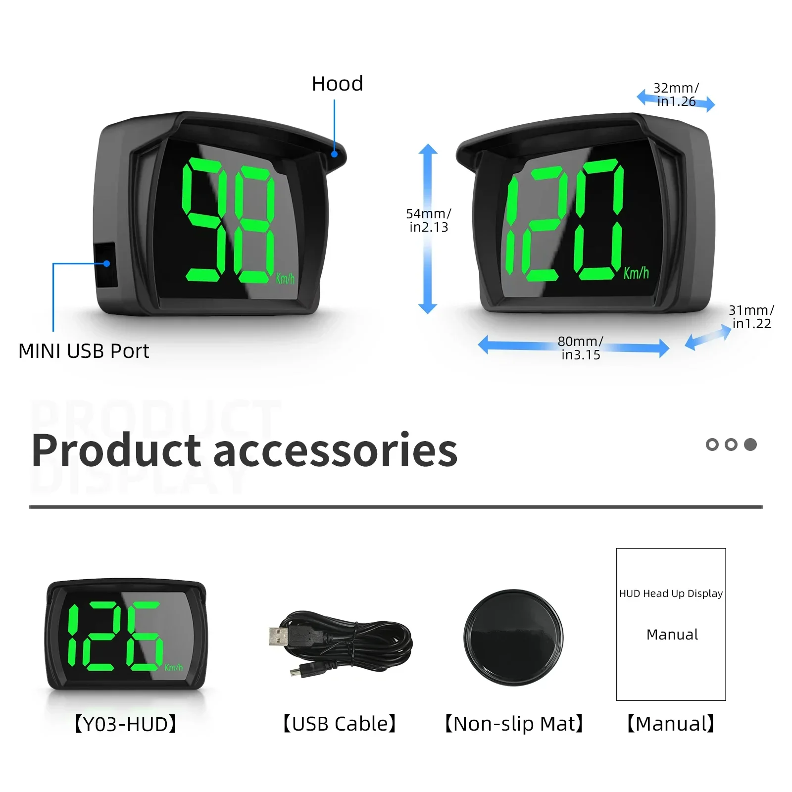 Professional Y03 GPS Speedometer HUD Head Up Display Digital Car Speed Projection Big Font KMH Meter Plug And Play - Image 5