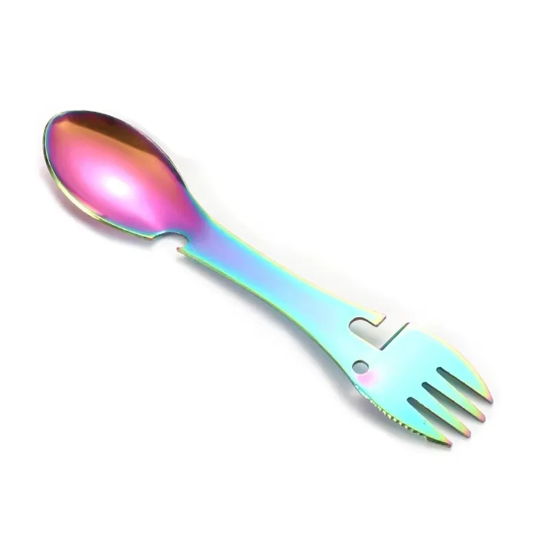 Outdoor Multi-functional 5-in-1 EDC Camping Survival Tool Stainless Steel Fork Knife Spoon Bottle/Can Opener - Image 11