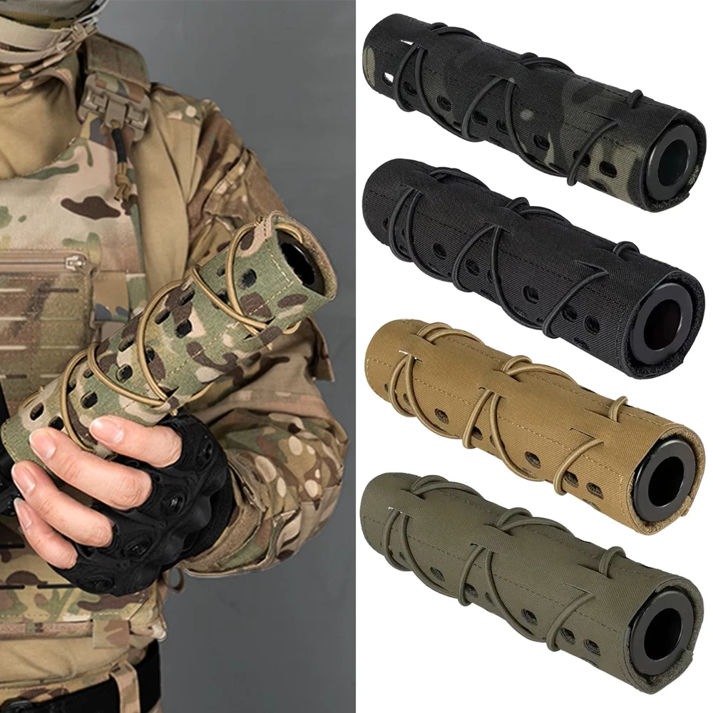 Upgrade Tactical Airsoft Suppressor Cover Adjustable CS Camouflage Protective Cover Barrel Protector Cover for Hunting Shooting