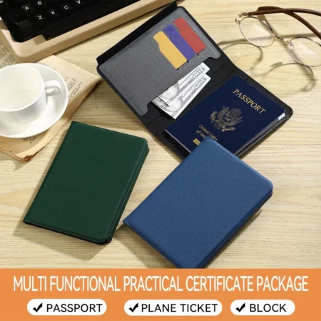 Multifunctional Cloth Texture Leather Passport Cover Travel Wallet with Card Slots Ticket Pocket Document Holder for Travel