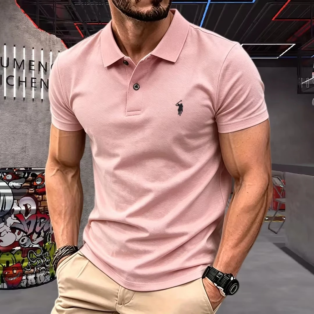 2026 High-End Brand Men Polo Shirt 100% Polyester Fiber 2026 Summer Luxury Pony Embroidery Short Sleeve Golf Casual T-Shirt
