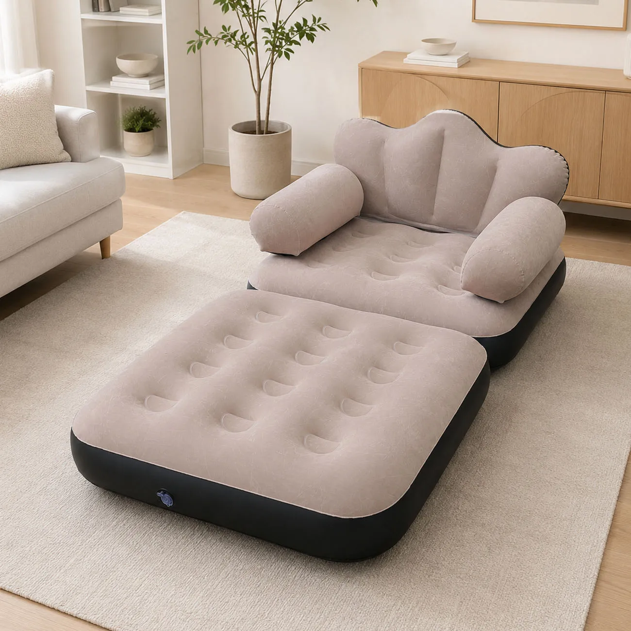 1PC Queen Size Inflatable Sofa Bed with Headboard, Convertible Blow Up Couch, 2-in-1 Black Air Sofa Bed for Home, Camping - Image 3