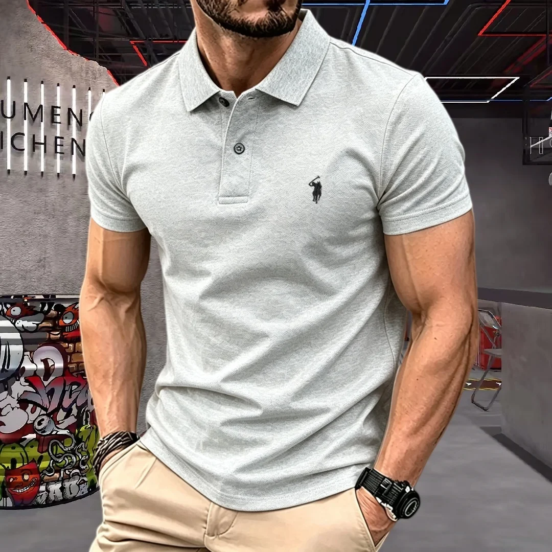 2026 High-End Brand Men Polo Shirt 100% Polyester Fiber 2026 Summer Luxury Pony Embroidery Short Sleeve Golf Casual T-Shirt - Image 5