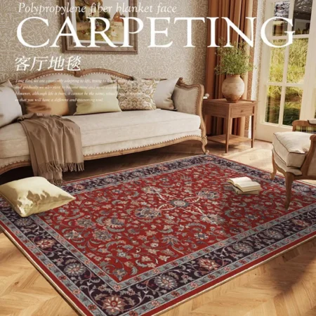 VIKAMA Retro Persian Living Room Carpet Non-slip and Easy-to-Clean Sofa Cushion Dining Room Bedroom Carpet Home Decoration