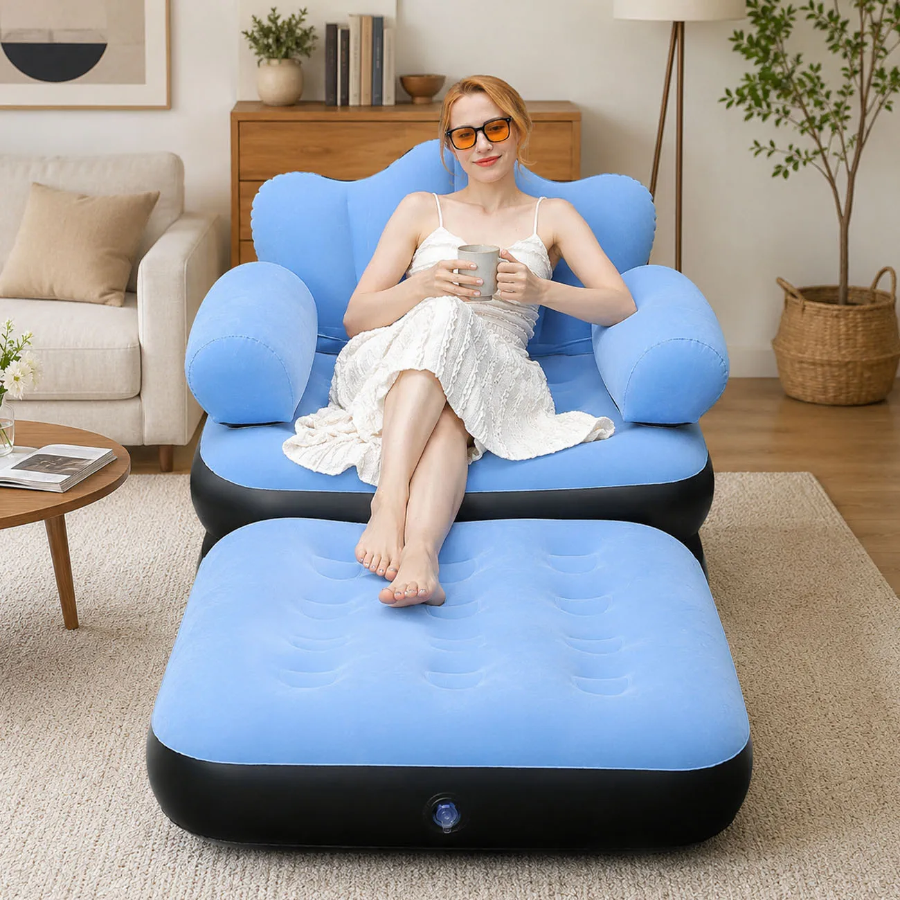 1PC Queen Size Inflatable Sofa Bed with Headboard, Convertible Blow Up Couch, 2-in-1 Black Air Sofa Bed for Home, Camping - Image 4