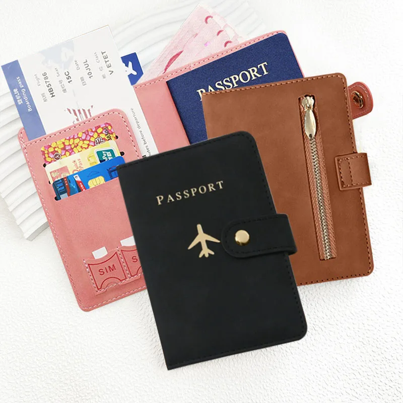 Airplane Print PU Leather Passport Holder for Men And Women with Zipper Pocket And SIM Card Slot Travel Document Wallet