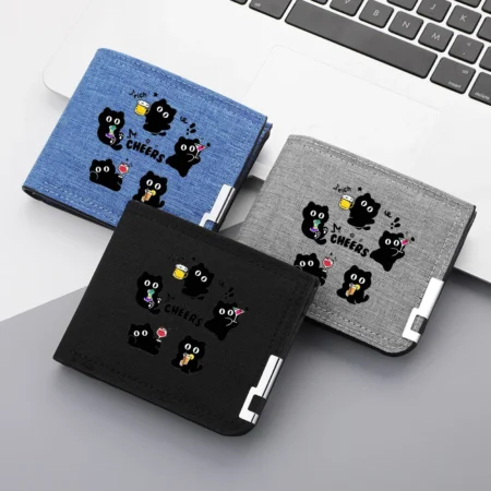 Men's Wallet Cartoon Cute Cat Pattern Portable Canvas Material Student Zipper Coin Pocket Wallet
