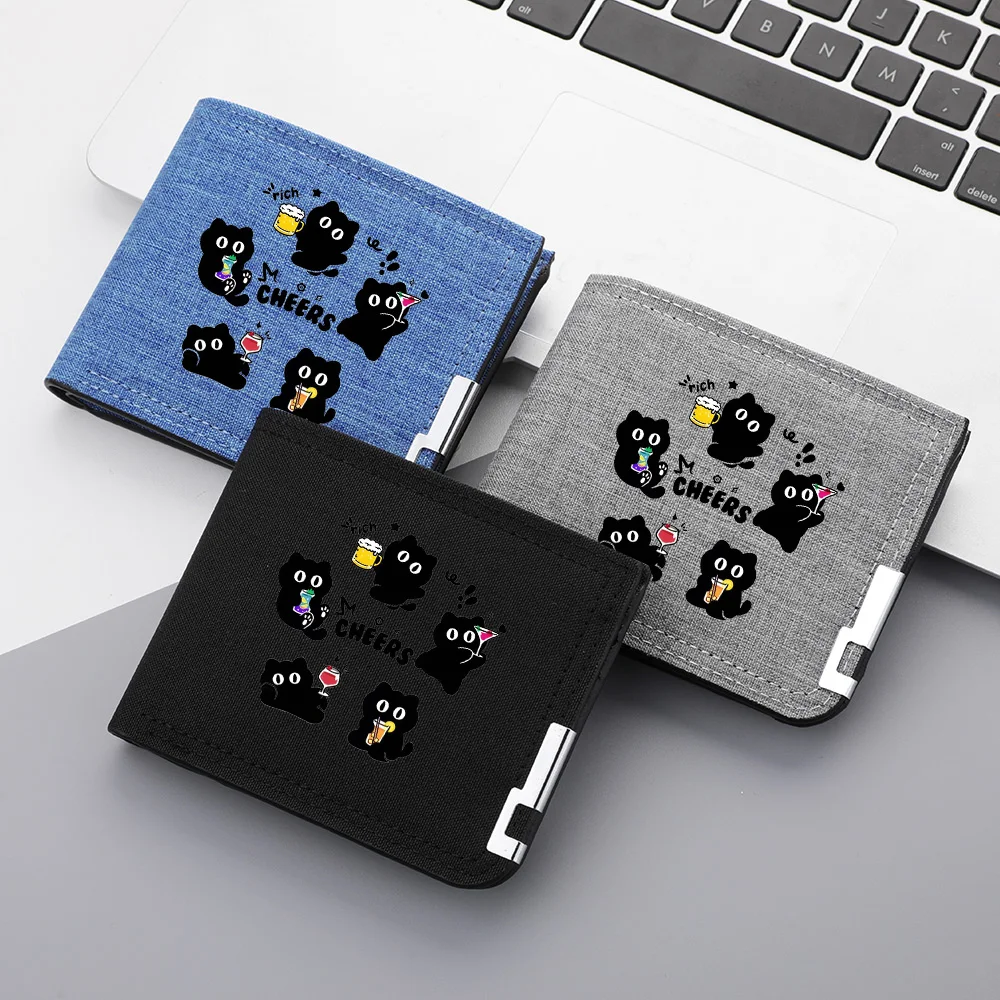 Men's Wallet Cartoon Cute Cat Pattern Portable Canvas Material Student Zipper Coin Pocket Wallet