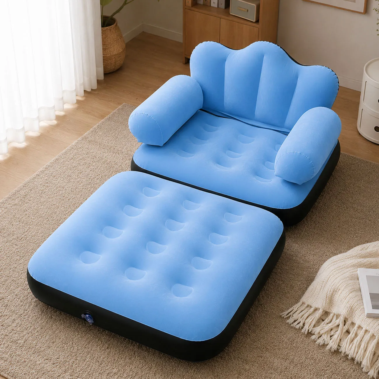 1PC Queen Size Inflatable Sofa Bed with Headboard, Convertible Blow Up Couch, 2-in-1 Black Air Sofa Bed for Home, Camping - Image 7