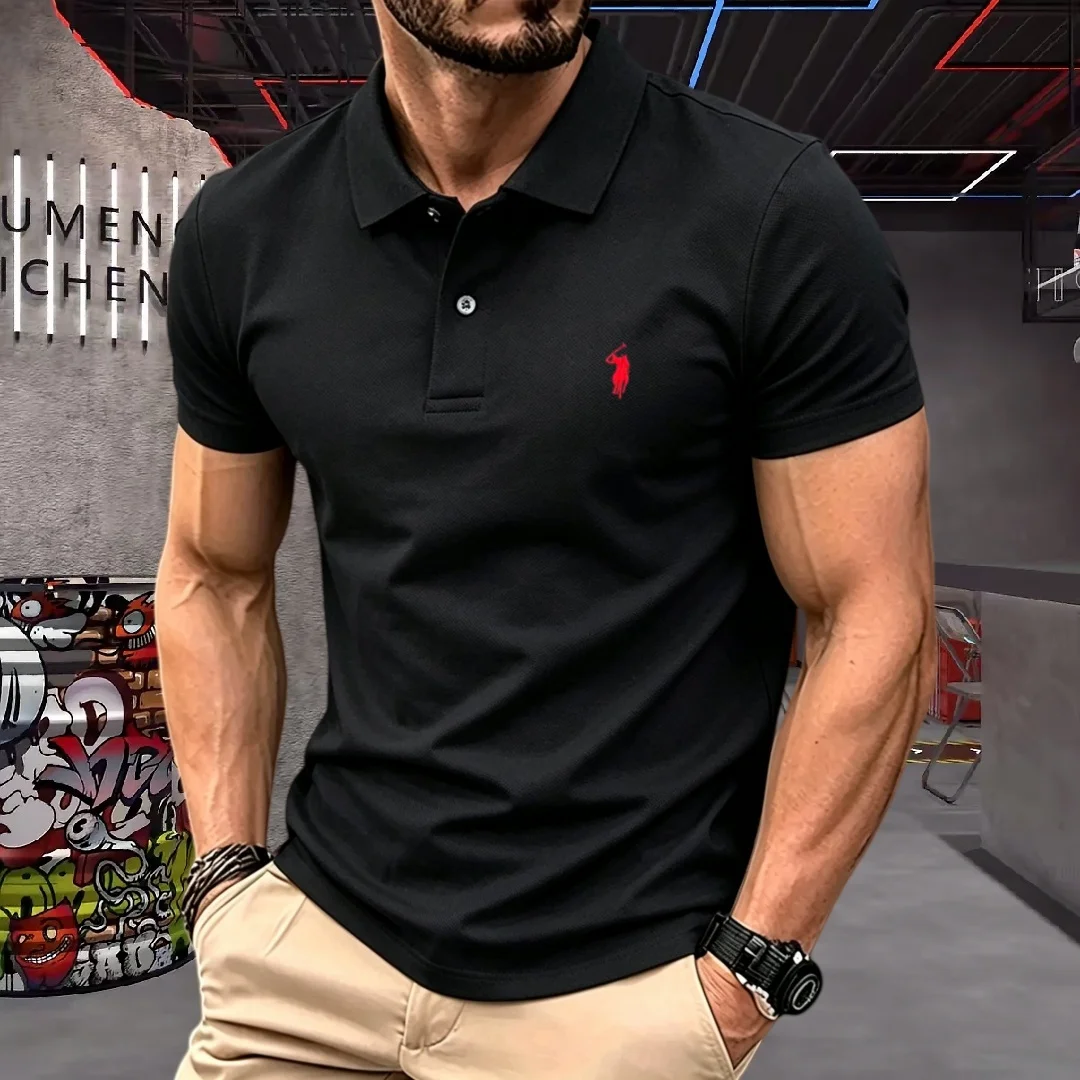 2026 High-End Brand Men Polo Shirt 100% Polyester Fiber 2026 Summer Luxury Pony Embroidery Short Sleeve Golf Casual T-Shirt - Image 4