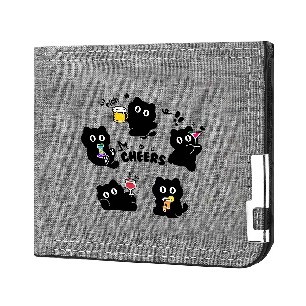 Men's Wallet Cartoon Cute Cat Pattern Portable Canvas Material Student Zipper Coin Pocket Wallet - Image 4