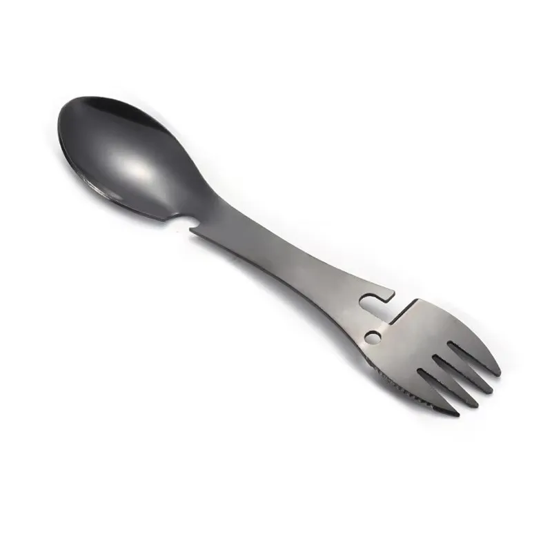 Outdoor Multi-functional 5-in-1 EDC Camping Survival Tool Stainless Steel Fork Knife Spoon Bottle/Can Opener - Image 10