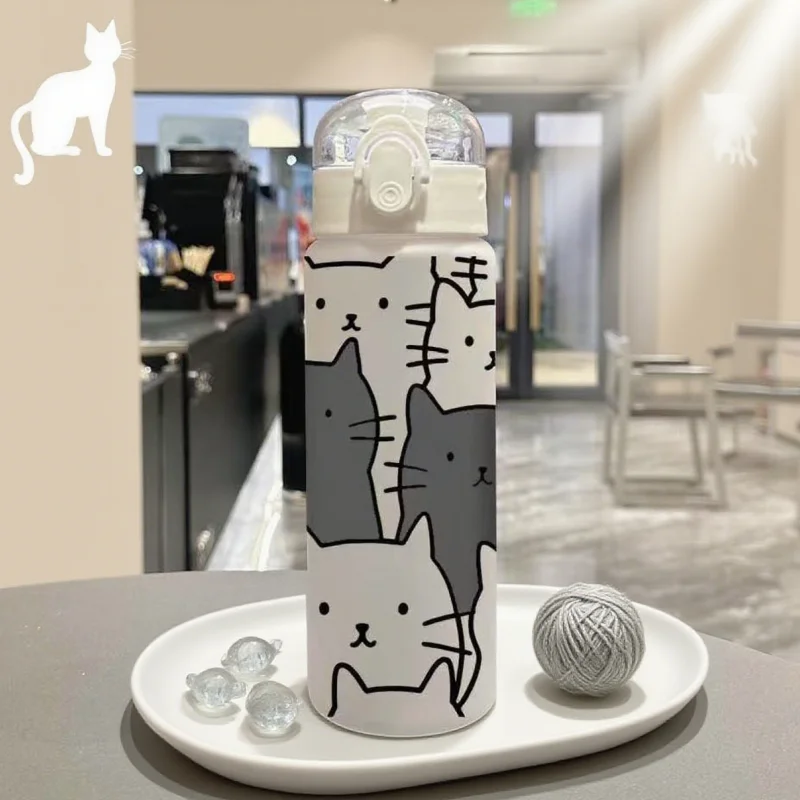 780ML 3D Cartoon Cat Printed Durable Water Bottle PVC-Free, Leak-Proof, Matte Finish, Includes Carry Loop, Perfect for Holidays - Image 4