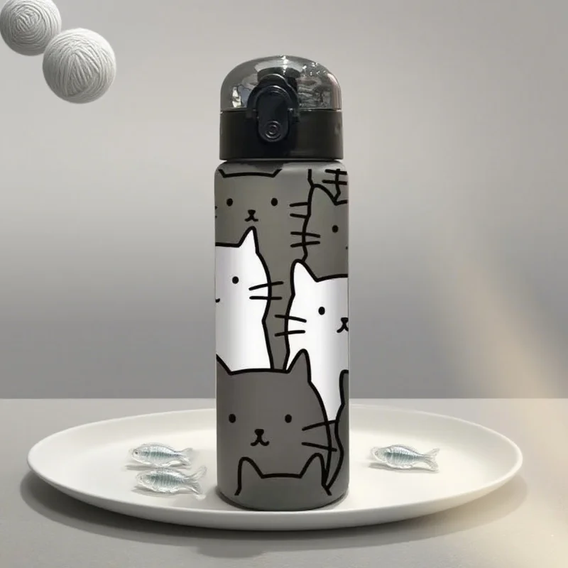 780ML 3D Cartoon Cat Printed Durable Water Bottle PVC-Free, Leak-Proof, Matte Finish, Includes Carry Loop, Perfect for Holidays - Image 3